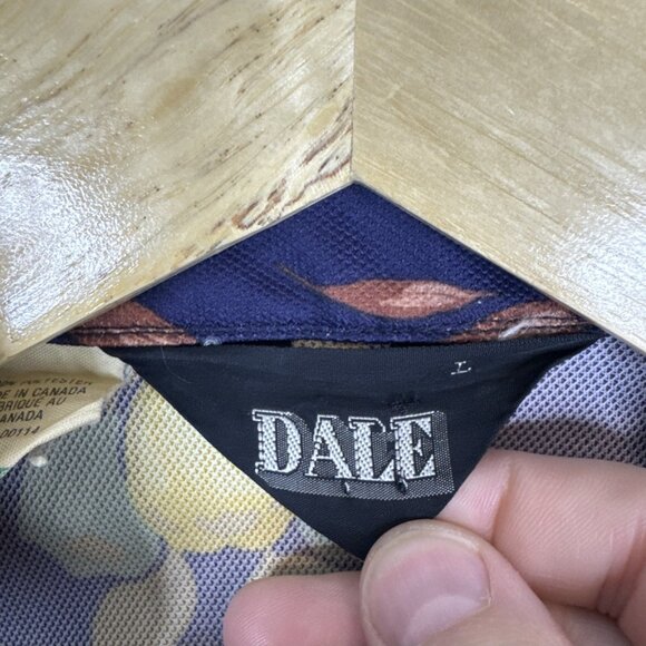 Vintage 70s Dale Polyester Leisure Shirt Fruit Print Navy Men’s Large Disco - Picture 5 of 6